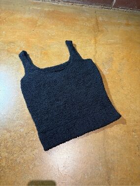SKIMS Black Fuzzy Square-Neck Crop Tank